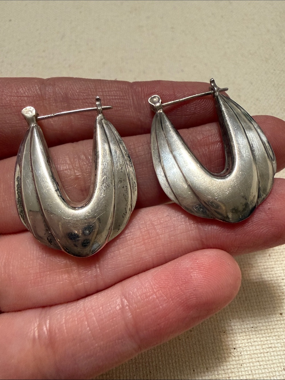 Sterling Silver Sculpted Hoop Earrings